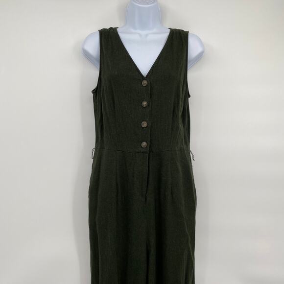 Who What Wear Linen Blend Belted Wide Leg Jumpsuit Romper Forest Green Medium - Picture 4 of 14
